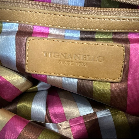 Tignanello Bag Tan Leather Purse Multi-Compartment Handbag 2 Handle Shoulder Bag - Picture 14 of 15